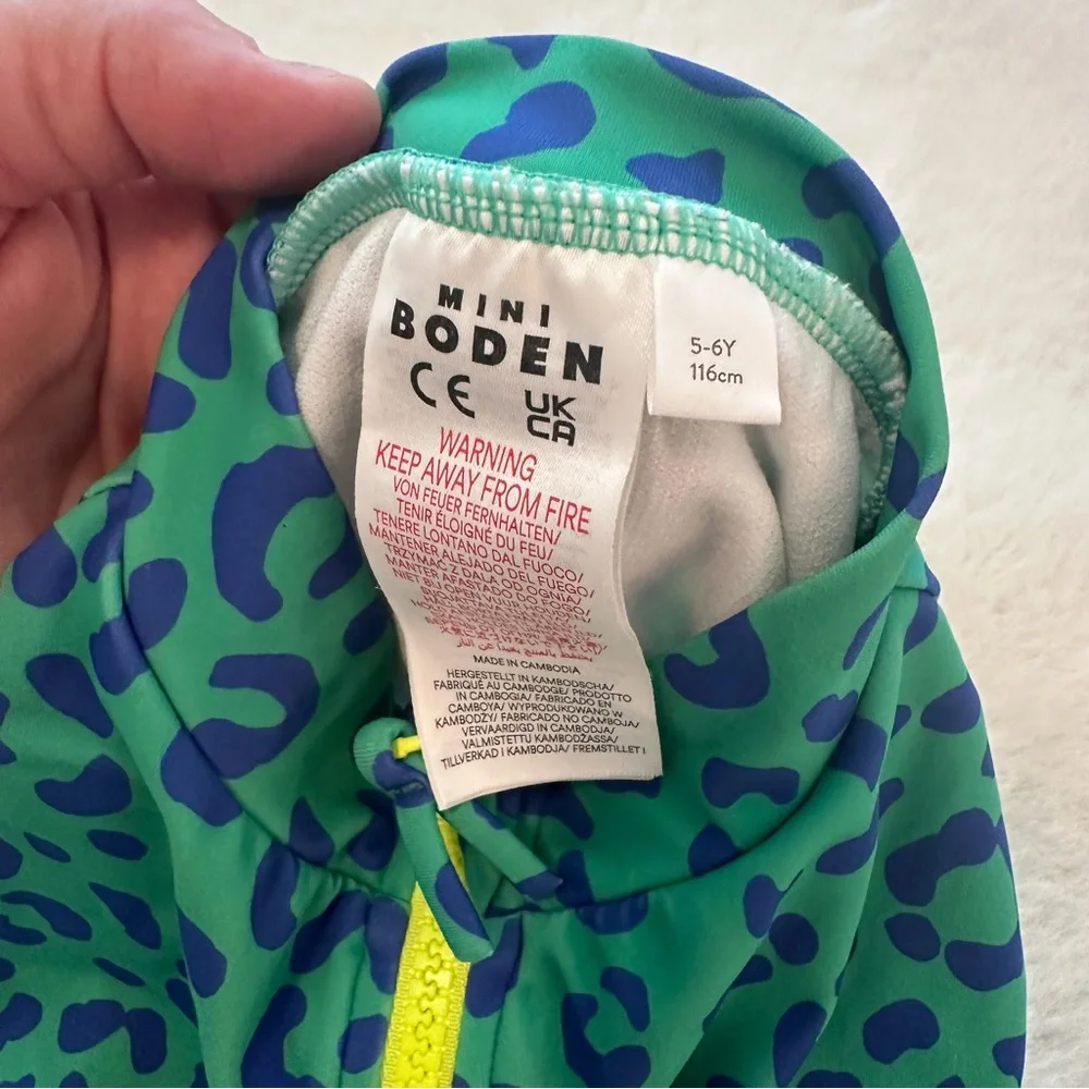 Mini Boden | EUC - Leopard Print Long Sleeve One Piece - Size 5/6 - Zip Front - Picture 4 of 5